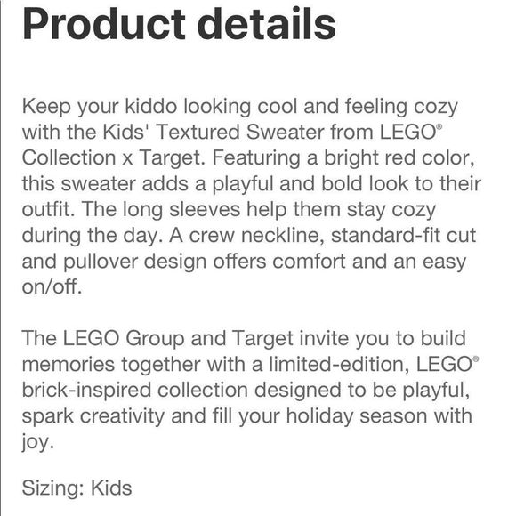 Lego X Target Kids Textured Sweater | Red | Large - Picture 4 of 5